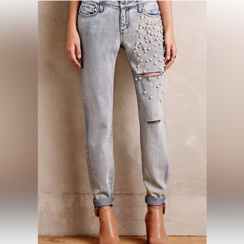 Paige Jeans Jimmy Jimmy Skinny Dolly Embellished Distressed Jeans size 29 NWT
